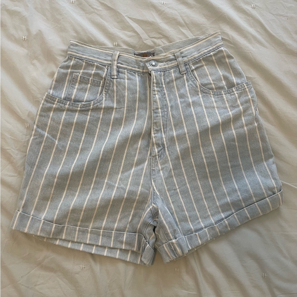 Blue and White Striped Shorts
